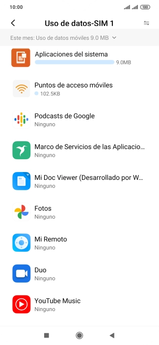 El consumo total de datos se visualiza ahora en la pantalla.