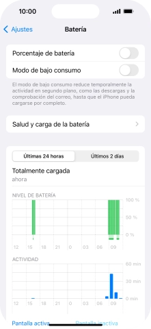 Pulsa Salud y carga de la batería.