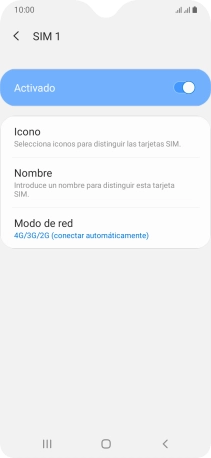 Pulsa el indicador para activar o desactivar el uso de la tarjeta SIM.