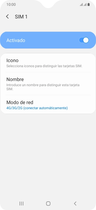 Pulsa el indicador para activar o desactivar el uso de la tarjeta SIM.