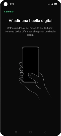 Sigue las indicaciones de la pantalla para crear una huella digital como código de seguridad.