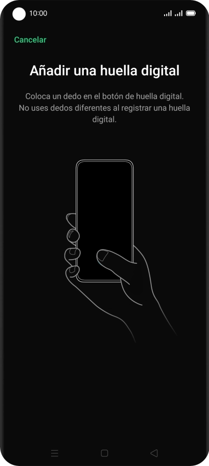 Sigue las indicaciones de la pantalla para crear una huella digital como código de seguridad.