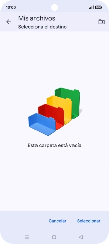 Si deseas crear una nueva carpeta, pulsa el icono de nueva carpeta y sigue las indicaciones de la pantalla para crearla.