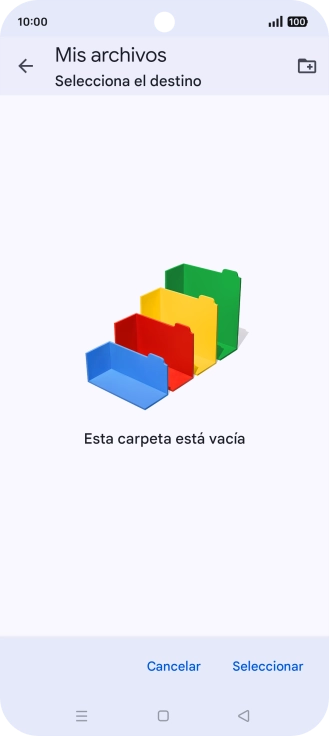 Si deseas crear una nueva carpeta, pulsa el icono de nueva carpeta y sigue las indicaciones de la pantalla para crearla.