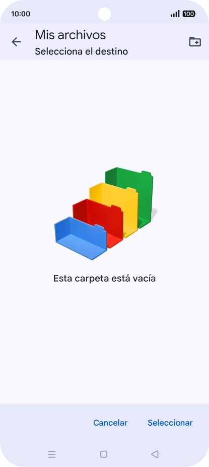 Si deseas crear una nueva carpeta, pulsa el icono de nueva carpeta y sigue las indicaciones de la pantalla para crearla.