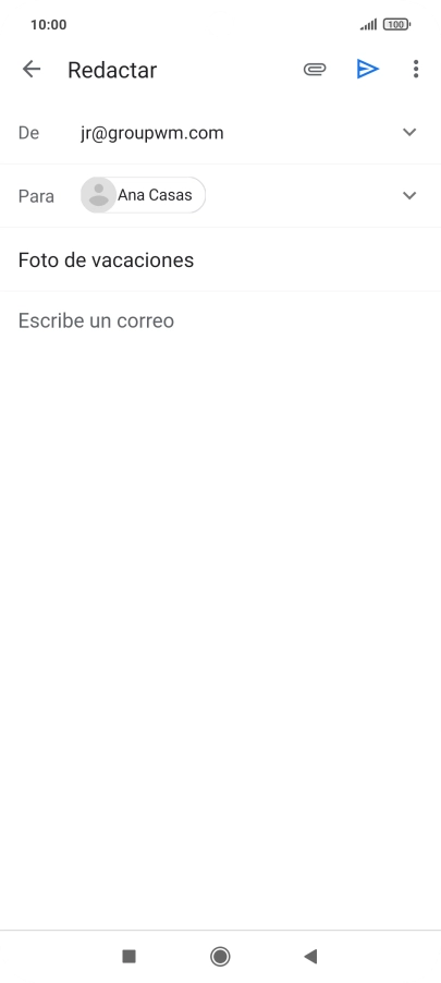 Pulsa en el campo de escritura  y escribe el texto del correo electrónico.