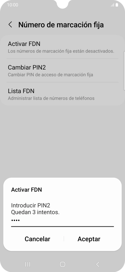 Introduce el código PIN2 y pulsa Aceptar.