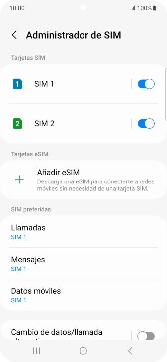 Pulsa la tarjeta SIM deseada.
