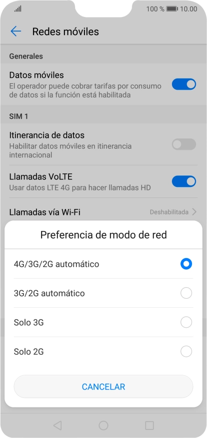 Pulsa el tipo de red deseado.