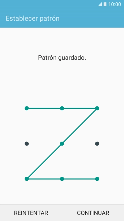Desliza el dedo por la pantalla para unir por lo menos cuatro puntos y pulsa CONTINUAR.