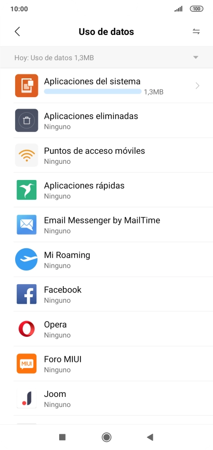 El consumo de datos por cada aplicación aparece bajo el nombre de la aplicación.