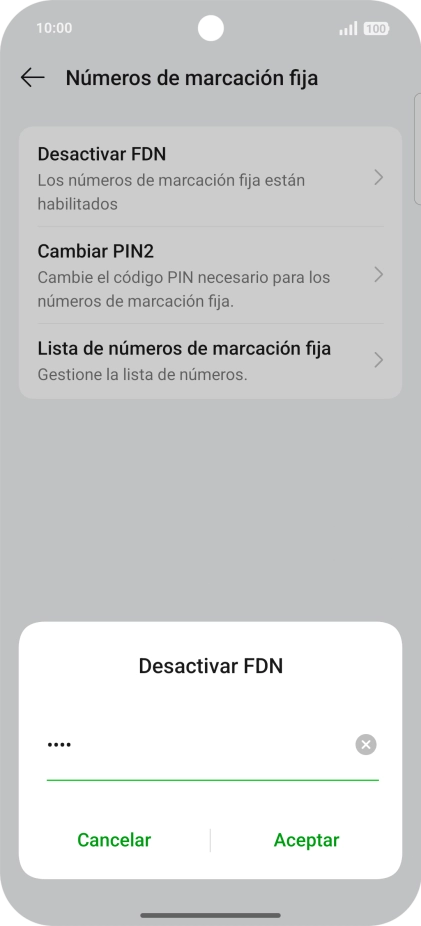 Introduce el código PIN2 y pulsa Aceptar.