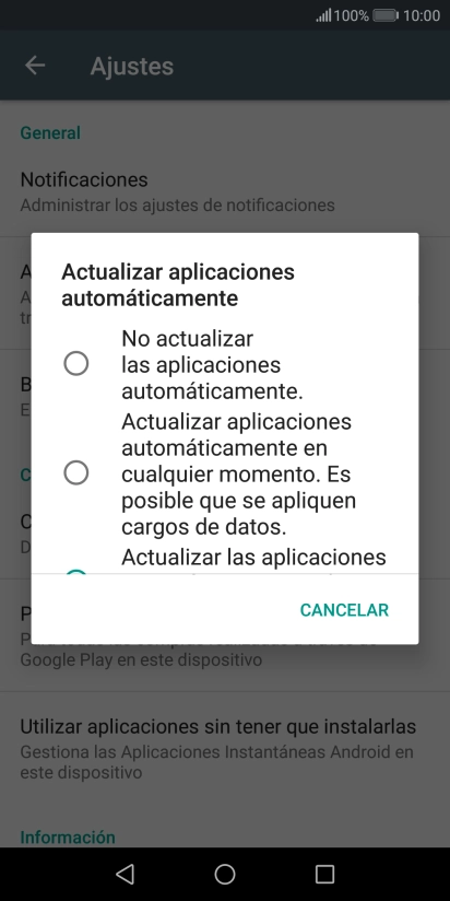 Para desactivar la actualización automática de apps, pulsa No actualizar las aplicaciones automáticamente..