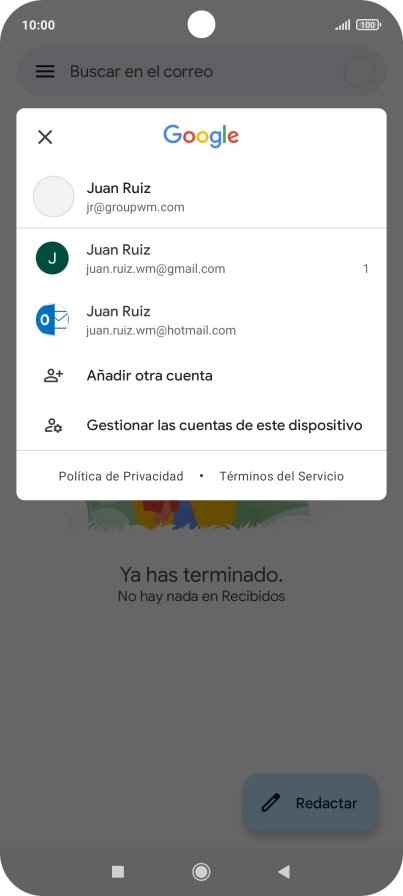 Pulsa la cuenta de correo electrónico deseada.