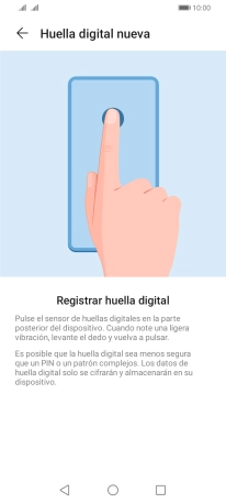 Sigue las indicaciones de la pantalla para crear una huella digital como código de seguridad.