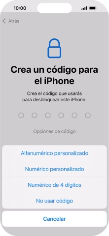 Sigue las indicaciones de la pantalla para activar el uso del código de seguridad o pulsa No usar código.