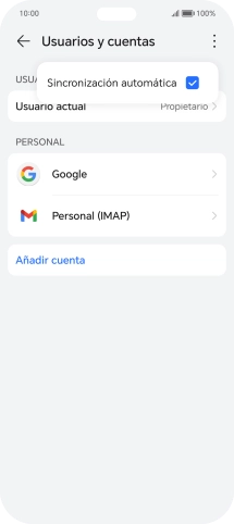 Pulsa Sincronización automática para activar o desactivar la función.