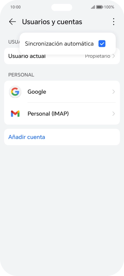 Pulsa Sincronización automática para activar o desactivar la función.