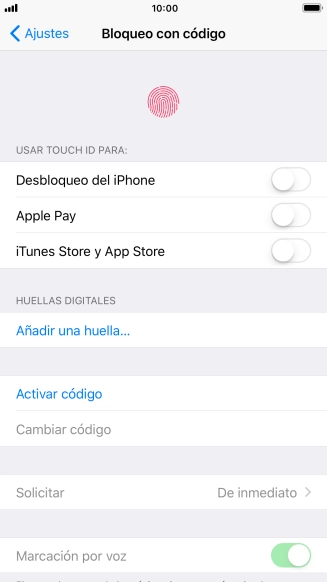 Pulsa Activar código e introduce un código de seguridad de libre elección dos veces seguidas.