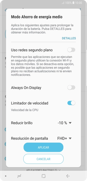 Pulsa APLICAR para activar la función.