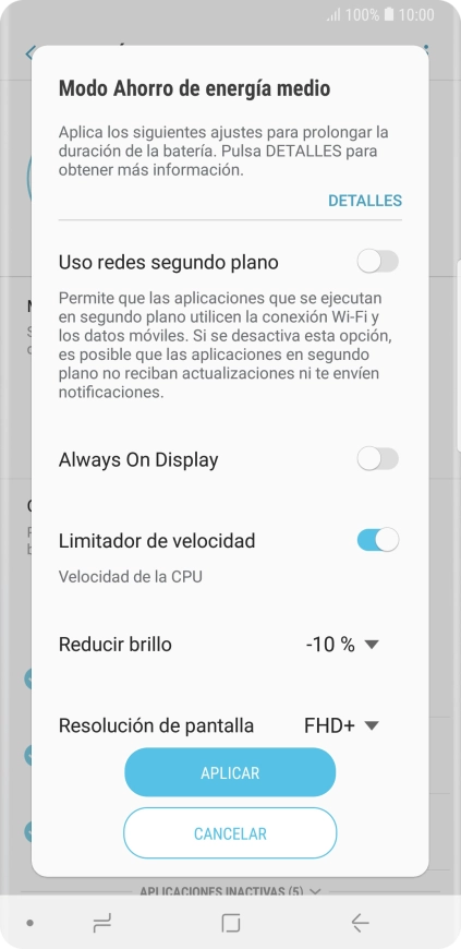Pulsa APLICAR para activar la función.