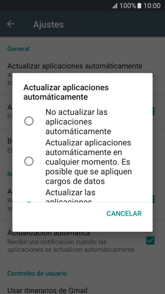 Pulsa No actualizar las aplicaciones automáticamente para desactivar la función.