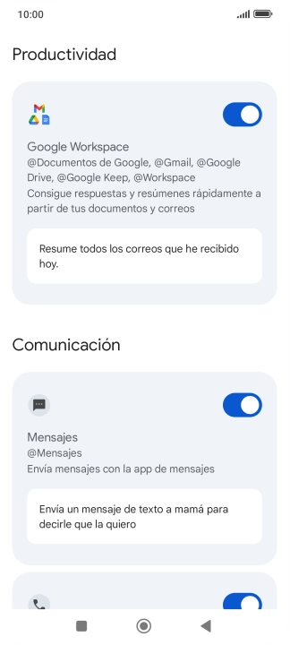 Pulsa el indicador junto a la extensión deseada para activar la función.