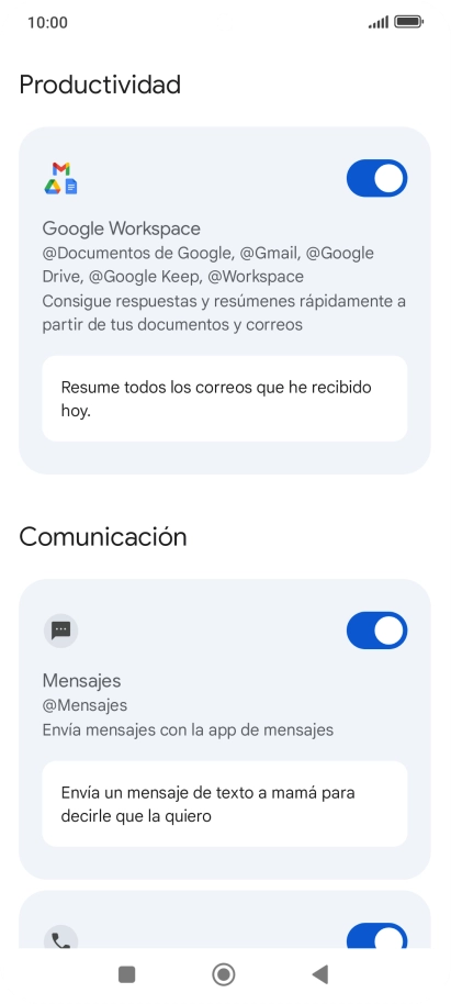 Pulsa el indicador junto a la extensión deseada para activar la función.