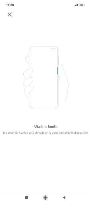 Sigue las indicaciones de la pantalla para crear una huella digital como código de seguridad.
