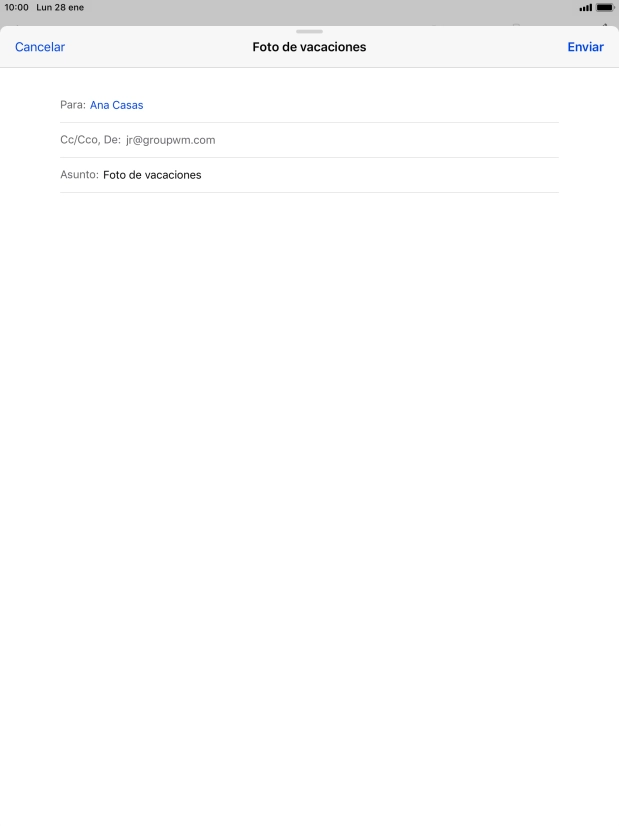 Pulsa en el campo de escritura  y escribe el texto del correo electrónico.