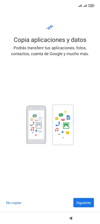 Puedes transferir el contenido de otro teléfono cuando activas tu teléfono por primera vez y cuando lo has restablecido. Cuando aparezca en la pantalla del teléfono esta imagen, ya está listo para la transmisión del contenido del otro teléfono.