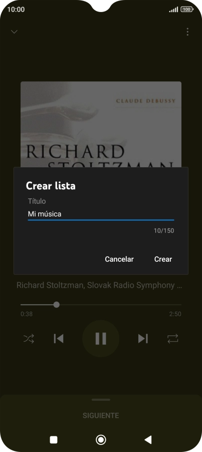 Introduce el nombre deseado de la lista de reproducción y pulsa Crear.