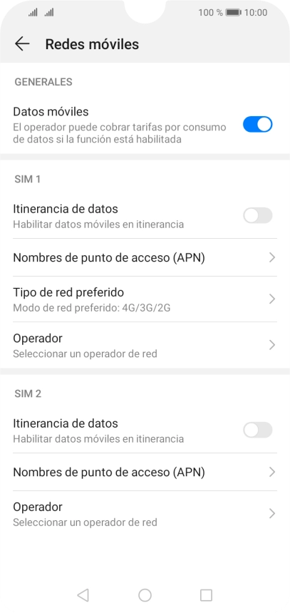 Pulsa Nombres de punto de acceso (APN) bajo la tarjeta SIM deseada.