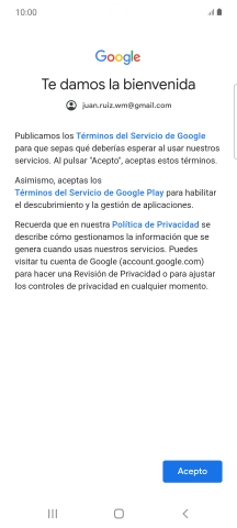 Pulsa Acepto y sigue las indicaciones de la pantalla para seleccionar los ajustes de tu cuenta de Google.