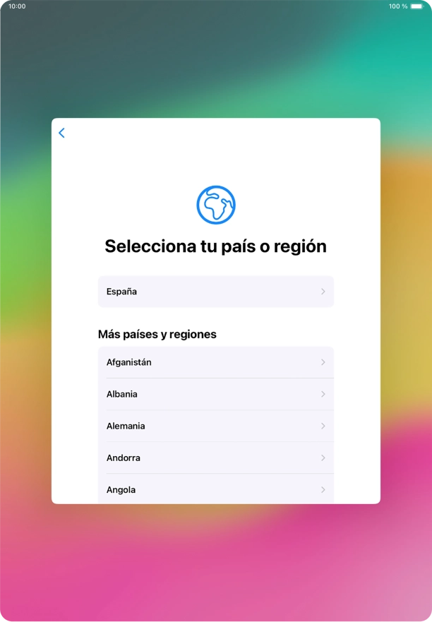 Pulsa el país o el área deseados.