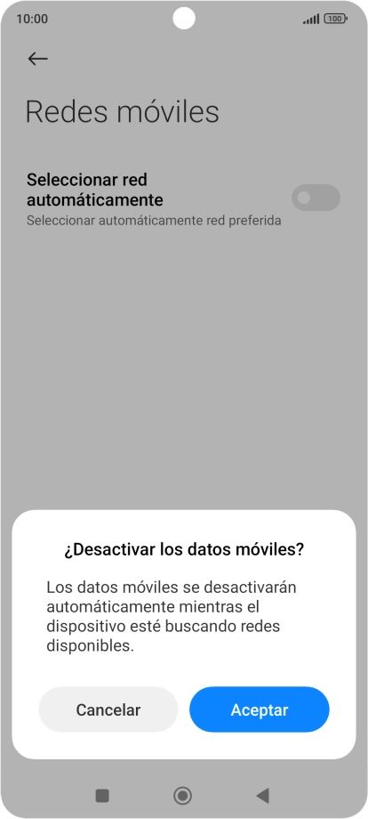 Pulsa Aceptar y espera mientras el teléfono está buscando redes.