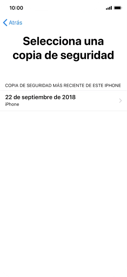 Pulsa la copia de seguridad deseada y espera mientras el teléfono restaura el contenido anterior de la copia de seguridad seleccionada. Sigue a continuación las indicaciones de la pantalla para configurar el teléfono y dejarlo listo para su utilización.