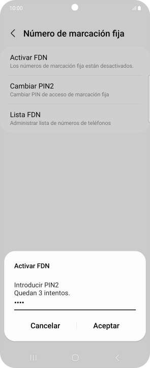 Introduce el código PIN2 y pulsa Aceptar.