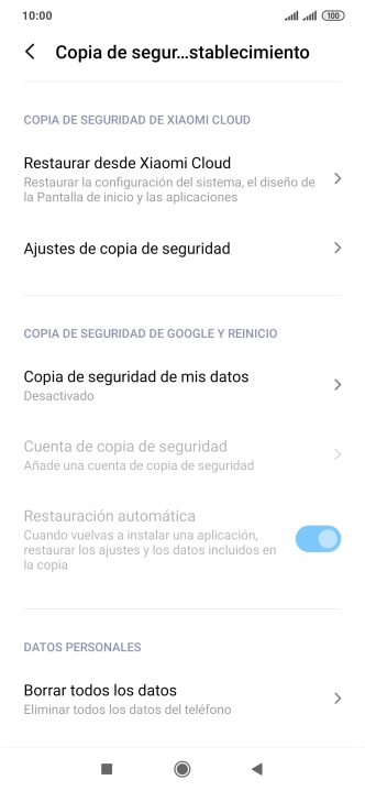 Pulsa Borrar todos los datos.