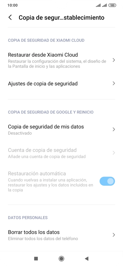 Pulsa Borrar todos los datos.