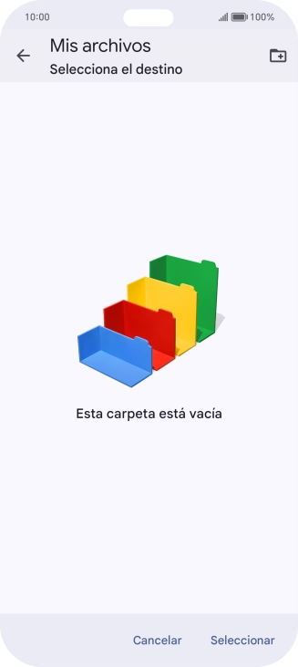 Si deseas crear una nueva carpeta, pulsa el icono de nueva carpeta y sigue las indicaciones de la pantalla para crearla.