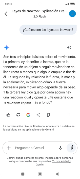 La transcripción de la conversación con Gemini Live aparece ahora en la pantalla.