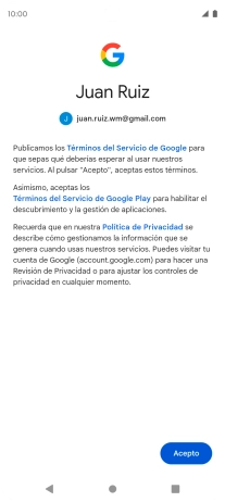 Pulsa Acepto y sigue las indicaciones de la pantalla para seleccionar los ajustes de tu cuenta de Google.