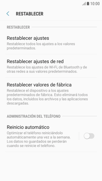 Pulsa Restablecer valores de fábrica.