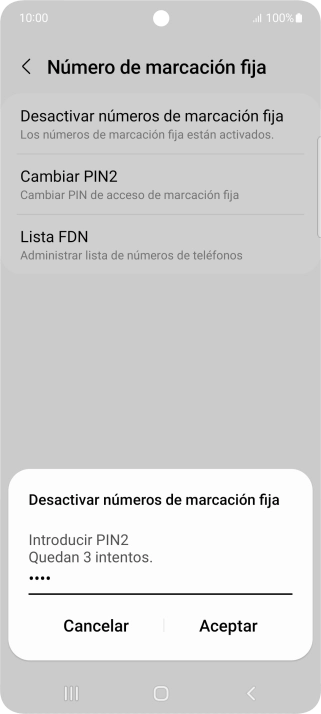 Introduce el código PIN2 y pulsa Aceptar.