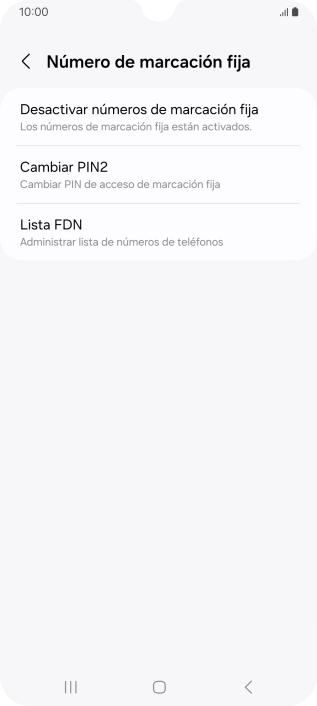Pulsa Desactivar números de marcación fija.