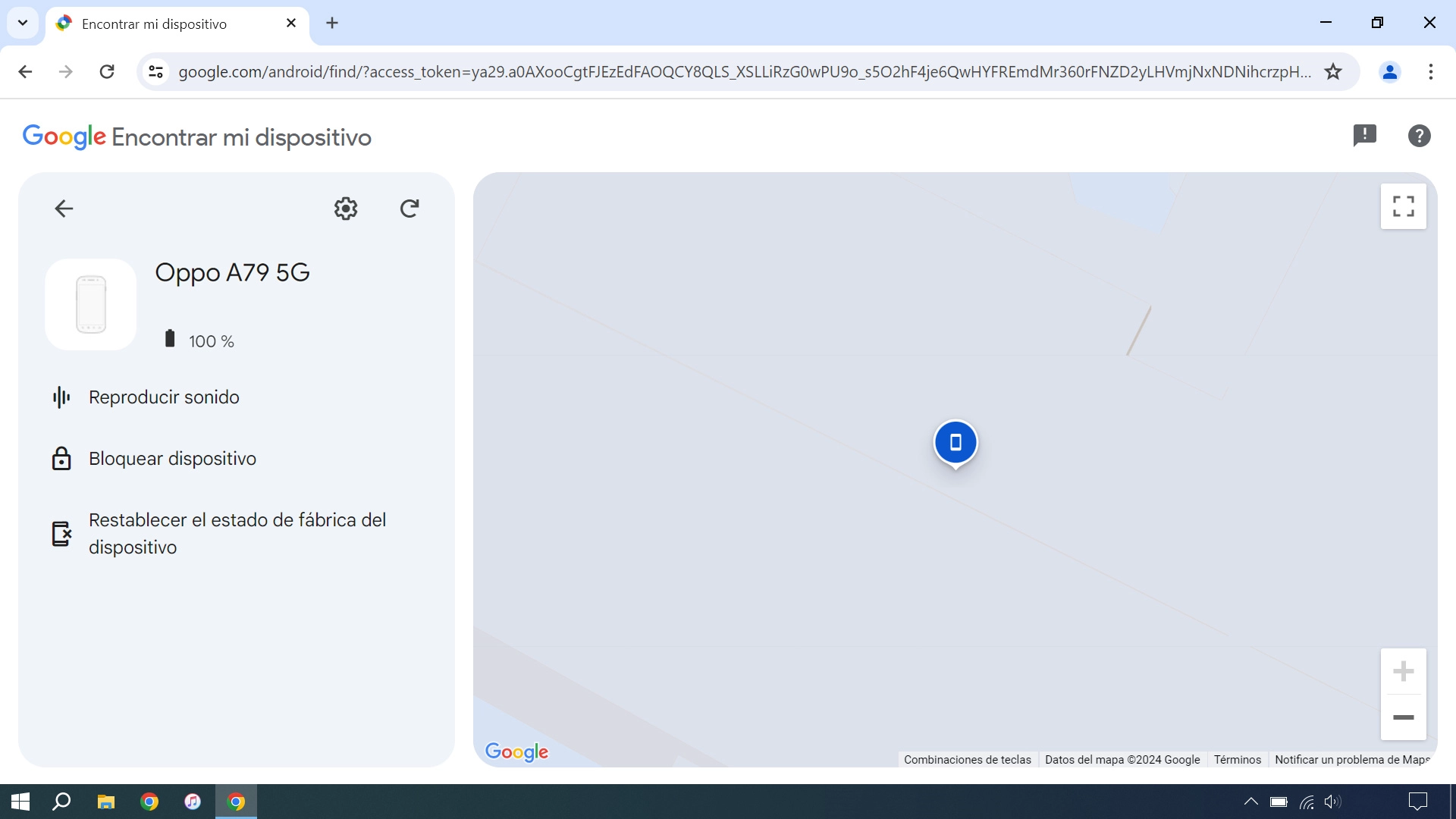 La última posición del teléfono se visualiza en el mapa.