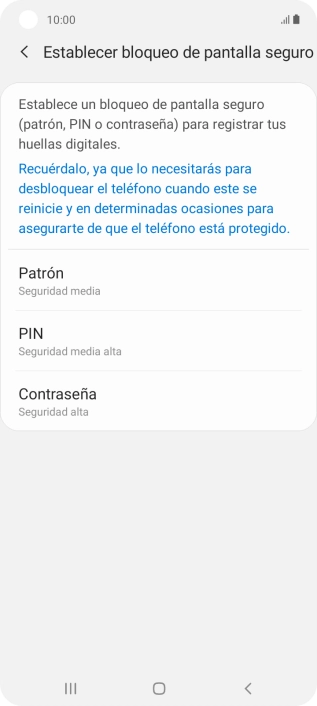 Pulsa el código de seguridad deseado y sigue las indicaciones de la pantalla para crear un código de seguridad del teléfono adicional.