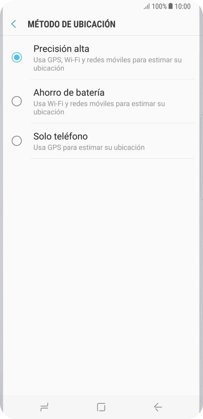 Si seleccionas Precisión alta, el teléfono podrá encontrar tu posición exacta con ayuda de los satélites GPS, la red móvil y una red wifi cercana. El GPS por satélite requiere vista libre al cielo.