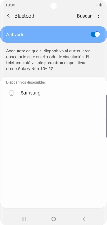 Pulsa el dispositivo Bluetooth deseado y sigue las indicaciones de la pantalla para vincular el dispositivo al teléfono.